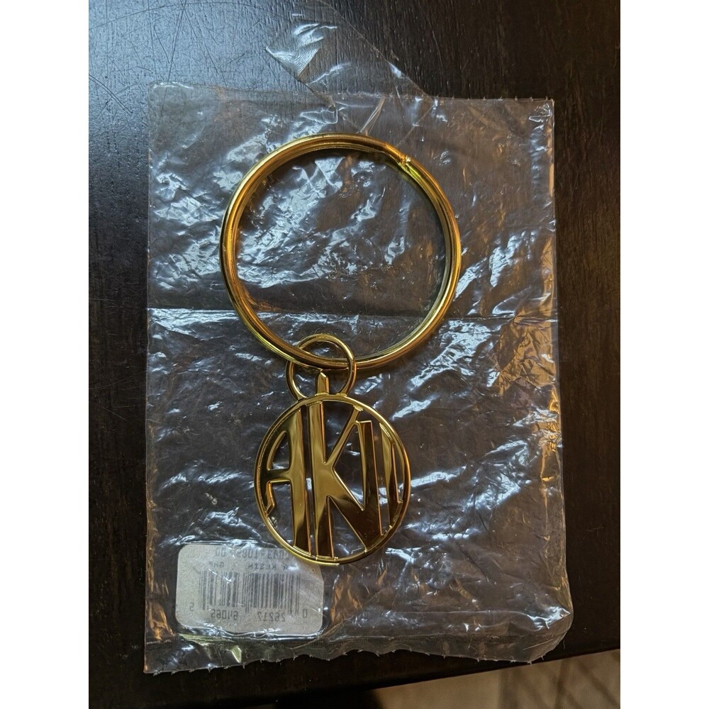 VTG Anne Klein Gold Tone Monogram Pendant Bag Charm Key Tag Purse Clip 1.5”H